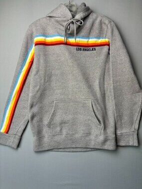 Nice Los Angeles Rainbow Stripe Hoodie Gray Pullover Sweatshirt Women's Small